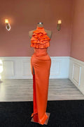 Charming High Neck Mermaid Stain Ruffles Prom Dress with Split by misshow.com