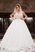 Charming Lace Floor-Length Sleeveless Sweetheart Ball Gown Wedding Dresses with Appliques by misshow.com