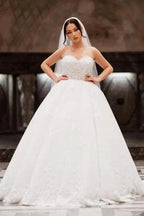 Charming Lace Floor-Length Sleeveless Sweetheart Ball Gown Wedding Dresses with Appliques by misshow.com