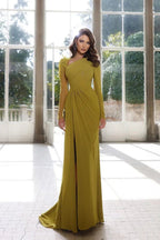 Charming Long A-line Long Sleeves Beading Prom Dress With Slit by misshow.com