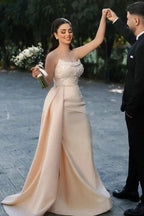 Charming Long Mermaid Strapless Sequined Wedding Dress With Pearls by misshow.com