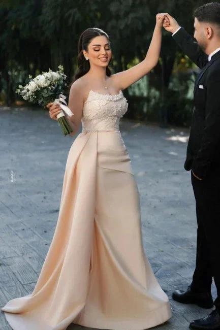 Charming Long Mermaid Strapless Sequined Wedding Dress With Pearls by misshow.com