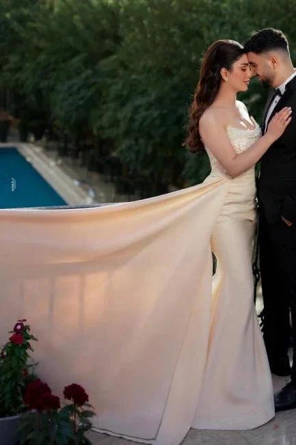 Charming Long Mermaid Strapless Sequined Wedding Dress With Pearls by misshow.com