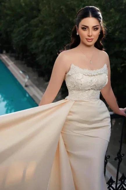 Charming Long Mermaid Strapless Sequined Wedding Dress With Pearls by misshow.com