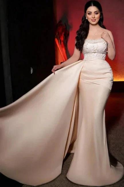 Charming Long Mermaid Strapless Sequined Wedding Dress With Pearls by misshow.com
