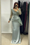 Charming Long V-Neck Long Sleeves Mermaid Prom Dress With Rhinestone by misshow.com