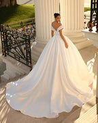 Charming Long White Off-the-shoulder A-line Sequined Wedding Dress With Pearls by misshow.com