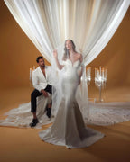 Charming Mermaid Off-the-shoulder Sleeveless Ruffles Satin Wedding Dresses by misshow.com