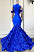 Charming Off-the-Shoulder Royal Blue Crystals Mermaid Prom Dress with Beadings by misshow.com