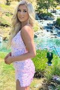Charming Short Column Spaghetti Straps Sleeveless Sequined Openback Homecoming Dress by misshow.com