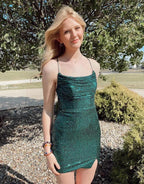 Charming Short Column Spaghetti Straps Sleeveless Sequined Satin Openback Homecoming Dress by misshow.com