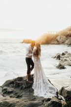 Charming Bateau Lace Long Sleeves Beach Wedding Dress WD436 by pgmdress