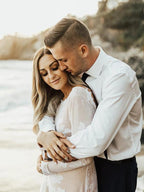 Charming Bateau Lace Long Sleeves Beach Wedding Dress WD436 by pgmdress