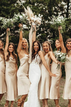 Charming Spaghetti Straps Champagne Silk Satin Bridesmaid Dresses BD079 by pgmdress