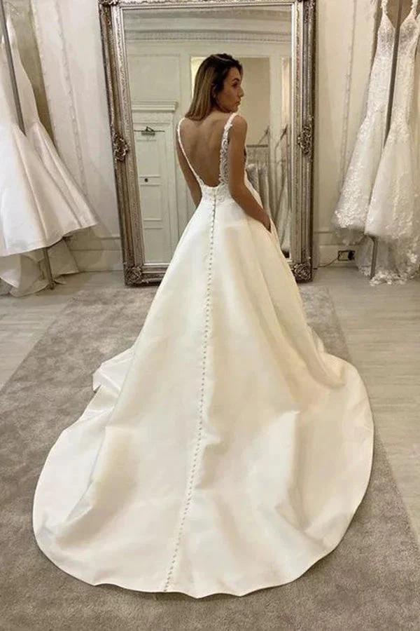 Cheap V-neck Lace Wedding Dresses Online, Cheap Unique Bridal Dresses,MW495 by Musebridals