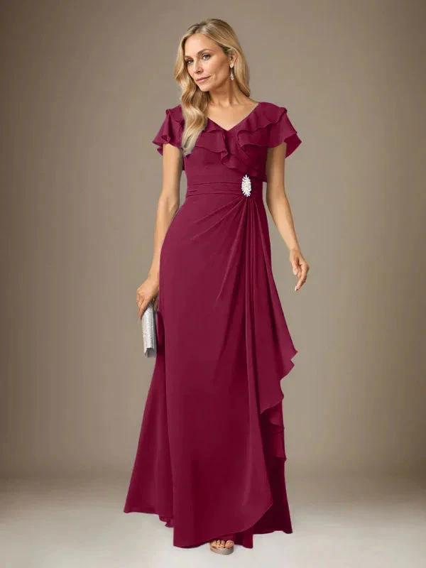 Stormy A-Line V-Neck Ruched Chiffon Dress by Dreamylily