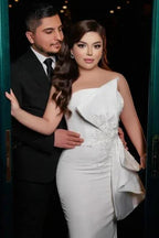 Chic Long Mermaid Simple Satin Strapless Wedding Dress With Lace by misshow.com