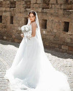 Chic Long White A-line Spaghetti Straps Lace Sleeveless Wedding Dress by misshow.com