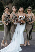Chic Satin Sheath Bridesmaid Dresses Tea-length Short Gowns BD107 by pgmdress