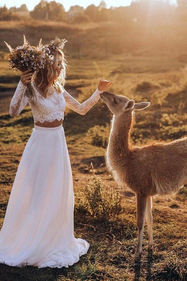 Chiffon Two Pieces Wedding Dresses A-line Long Sleeves Bridal Gown  WD553 Main Image