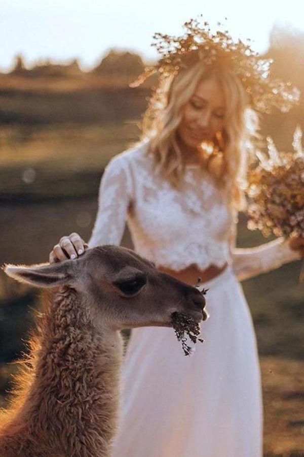 Chiffon Two Pieces Wedding Dresses A-line Long Sleeves Bridal Gown WD553 by pgmdress