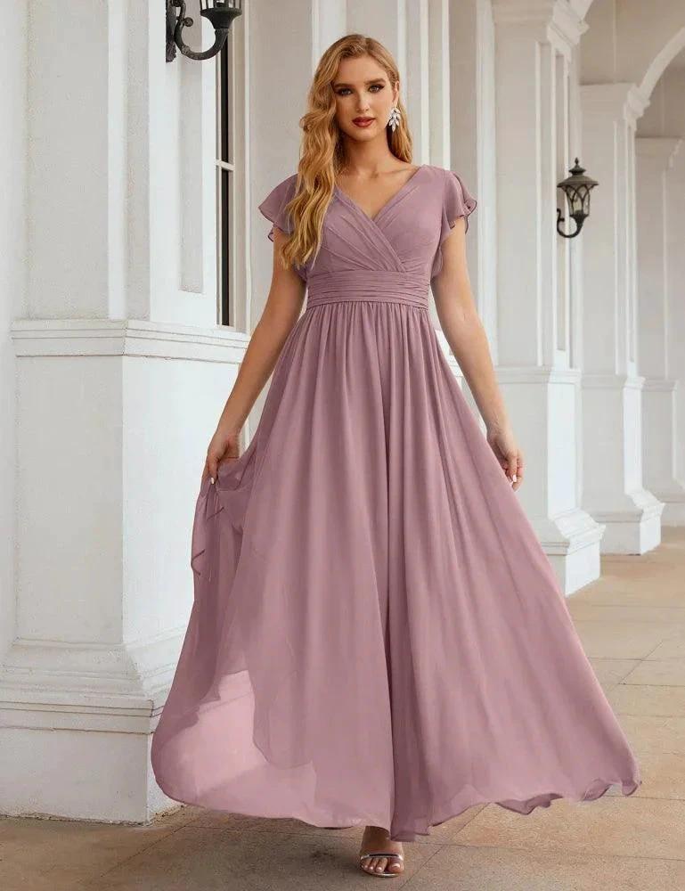 Numbersea V-Neck Bridesmaid Dress Floor Length Backless Formal Evening Dress 28024 by numbersea Main image