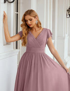 Numbersea V-Neck Bridesmaid Dress Floor Length Backless Formal Evening Dress 28024