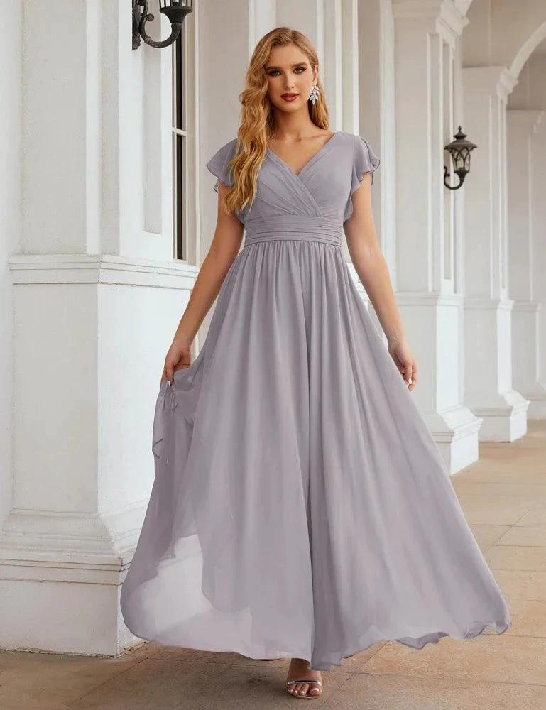 Numbersea V-Neck Bridesmaid Dress Floor Length Backless Formal Evening Dress 28024
