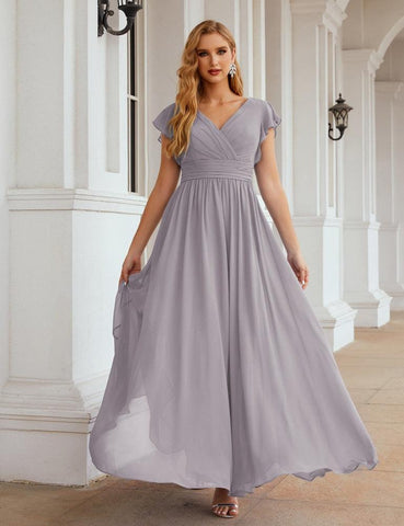 Numbersea V-Neck Bridesmaid Dress Floor Length Backless Formal Evening Dress 28024
