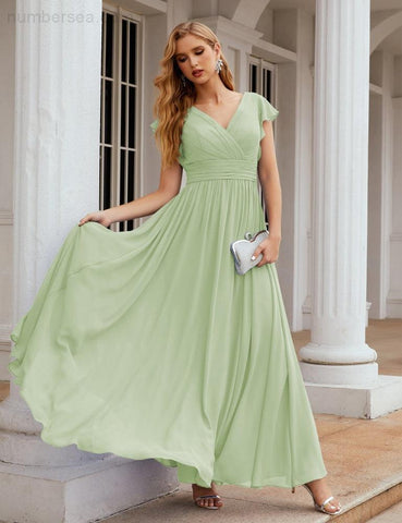 Numbersea V-Neck Bridesmaid Dress Floor Length Backless Formal Evening Dress 28024