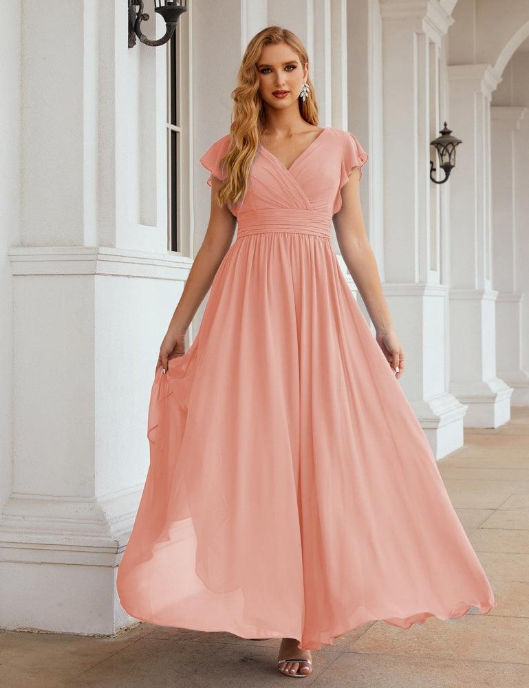 Numbersea V-Neck Bridesmaid Dress Floor Length Backless Formal Evening Dress 28024