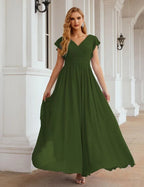 Numbersea V-Neck Bridesmaid Dress Floor Length Backless Formal Evening Dress 28024