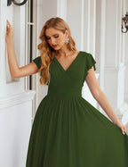 Numbersea V-Neck Bridesmaid Dress Floor Length Backless Formal Evening Dress 28024