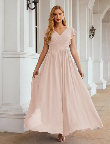 Numbersea V-Neck Bridesmaid Dress Floor Length Backless Formal Evening Dress 28024