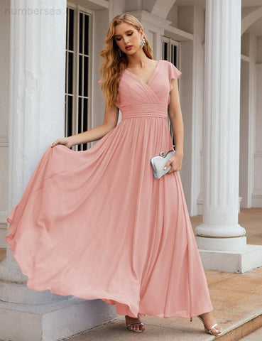 Numbersea V-Neck Bridesmaid Dress Floor Length Backless Formal Evening Dress 28024