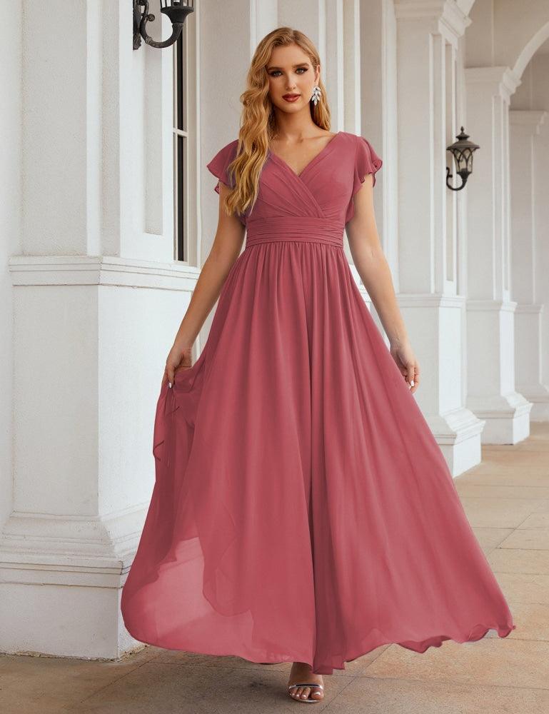 Numbersea V-Neck Bridesmaid Dress Floor Length Backless Formal Evening Dress 28024