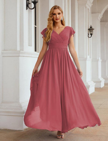Numbersea V-Neck Bridesmaid Dress Floor Length Backless Formal Evening Dress 28024