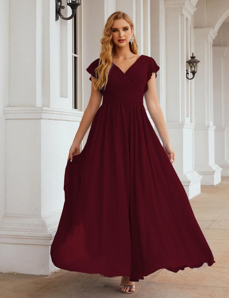 Numbersea V-Neck Bridesmaid Dress Floor Length Backless Formal Evening Dress 28024