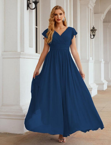 Numbersea V-Neck Bridesmaid Dress Floor Length Backless Formal Evening Dress 28024