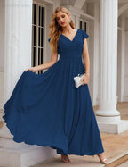 Numbersea V-Neck Bridesmaid Dress Floor Length Backless Formal Evening Dress 28024