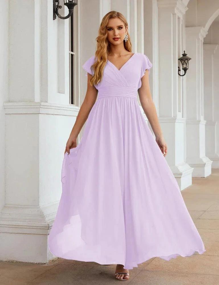 Numbersea V-Neck Bridesmaid Dress Floor Length Backless Formal Evening Dress 28024