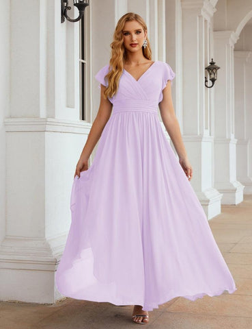 Numbersea V-Neck Bridesmaid Dress Floor Length Backless Formal Evening Dress 28024