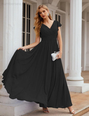 Numbersea V-Neck Bridesmaid Dress Floor Length Backless Formal Evening Dress 28024