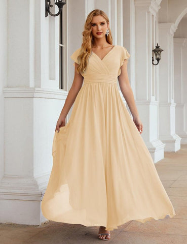 Numbersea V-Neck Bridesmaid Dress Floor Length Backless Formal Evening Dress 28024