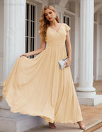 Numbersea V-Neck Bridesmaid Dress Floor Length Backless Formal Evening Dress 28024