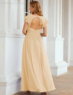 Numbersea V-Neck Bridesmaid Dress Floor Length Backless Formal Evening Dress 28024