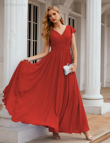 Numbersea V-Neck Bridesmaid Dress Floor Length Backless Formal Evening Dress 28024