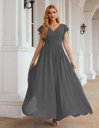 Numbersea V-Neck Bridesmaid Dress Floor Length Backless Formal Evening Dress 28024