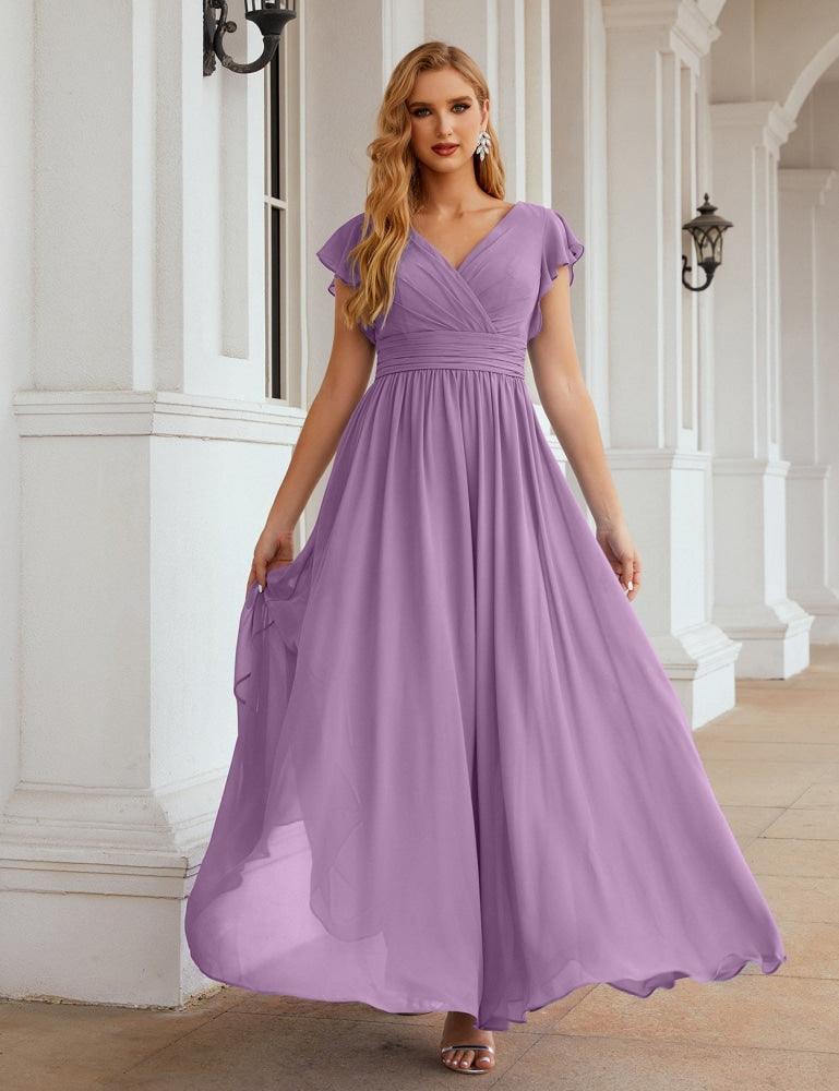 Numbersea V-Neck Bridesmaid Dress Floor Length Backless Formal Evening Dress 28024