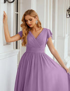 Numbersea V-Neck Bridesmaid Dress Floor Length Backless Formal Evening Dress 28024
